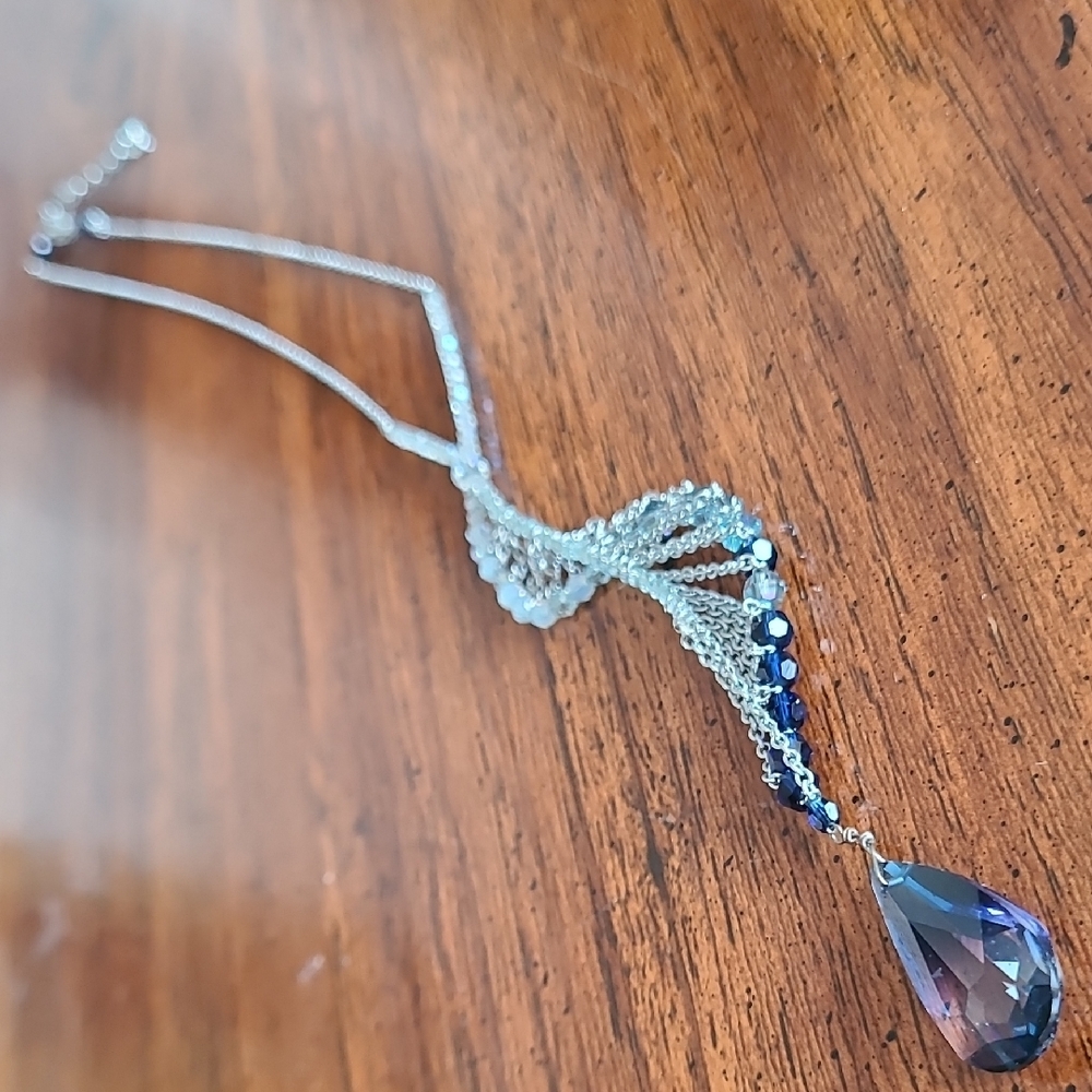 Swarovski Silver Blue Spiral Pendant Necklace
